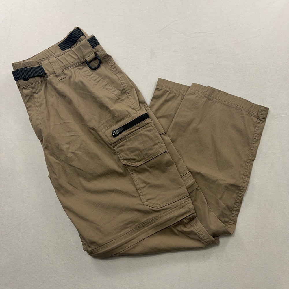 B.C. Clothing Convertible Cargo Pants Zip Off Hiking Belted Khaki Mens XL x 30